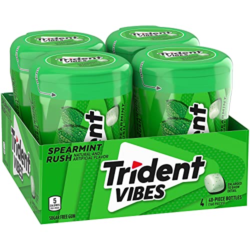 Trident Vibes Spearmint Rush minty surface closeup reveals spearmint crystals.