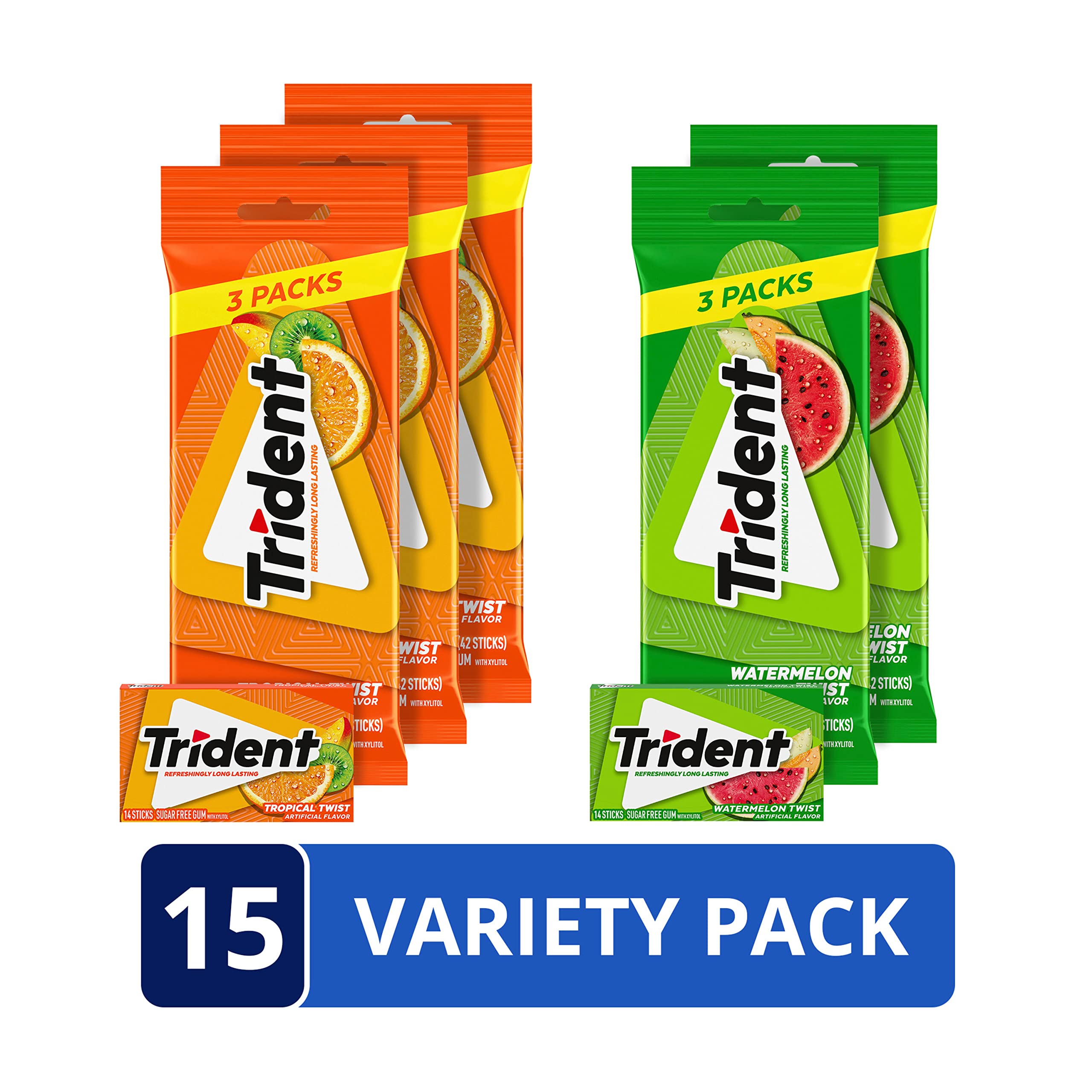 Trident Watermelon Twist gum in hand for portable refresh