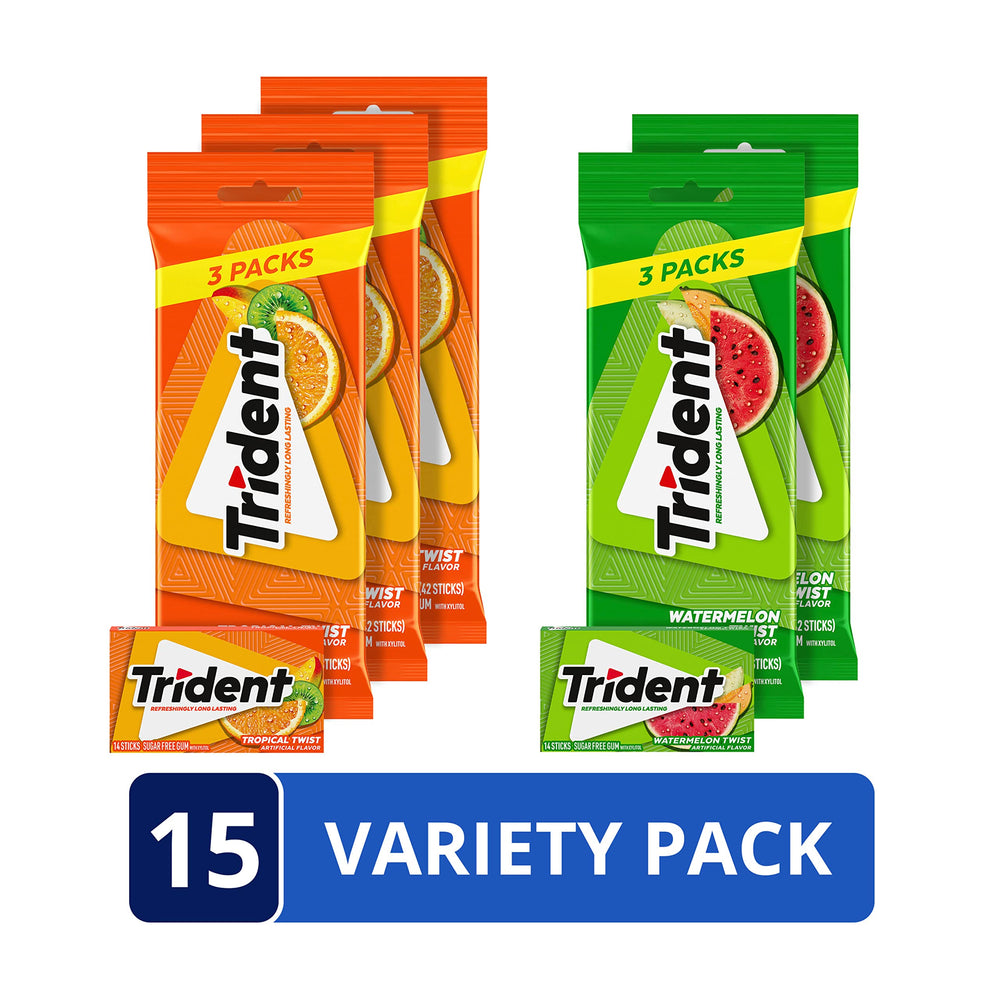 Trident Watermelon Twist gum in hand for portable refresh