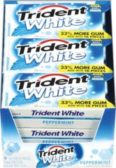 Trident White Peppermint gum 16 pieces, refreshing mint flavor for on-the-go breath