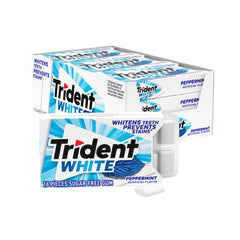 Trident White Peppermint gum packaging shows 9 packs for convenient snacking