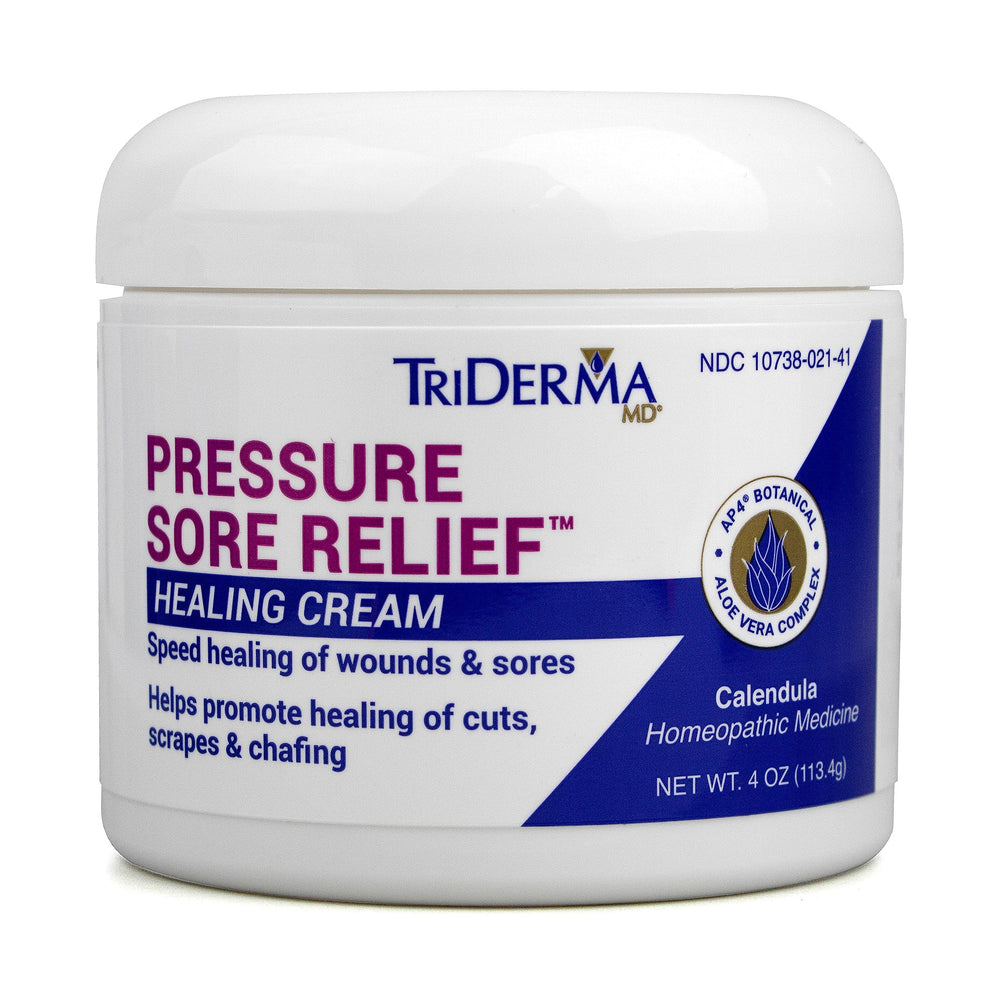TriDerma MD pressure-sore relief cream bottle for easy bedside application and on-the-go care