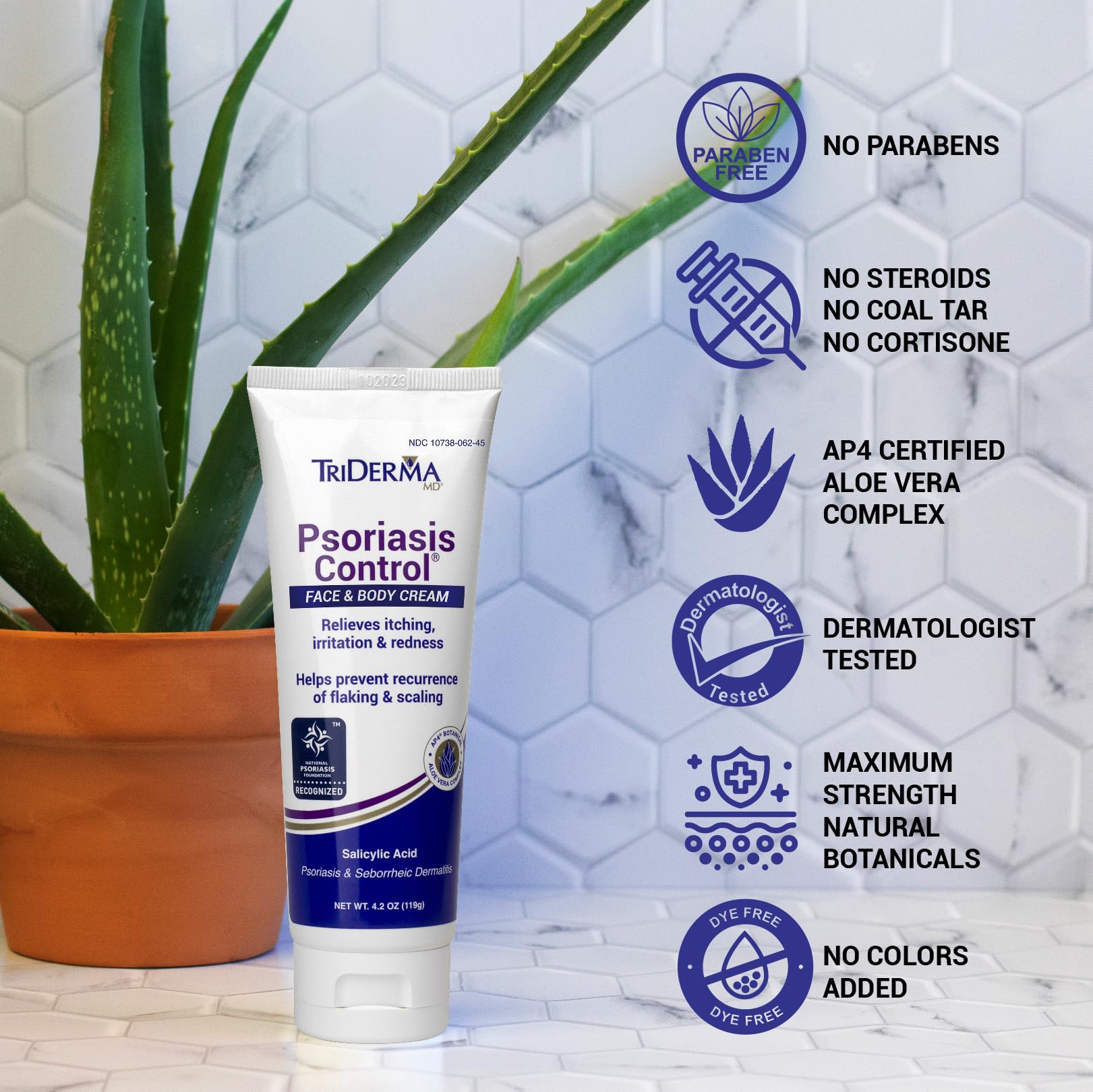 Ingredient panel highlights salicylic acid and urea in TriDerma cream.