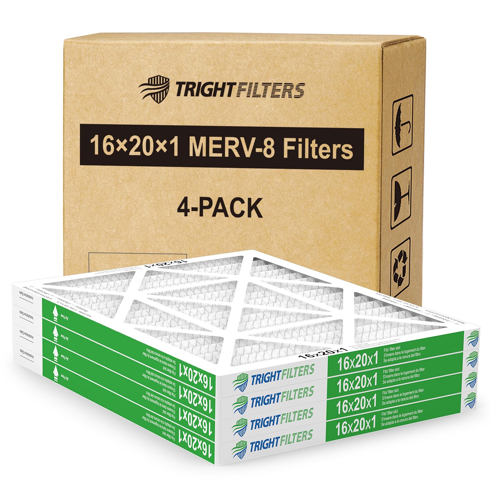 TRIGHTFILTERS 16x20x1 four-pack ready for easy home HVAC replacement