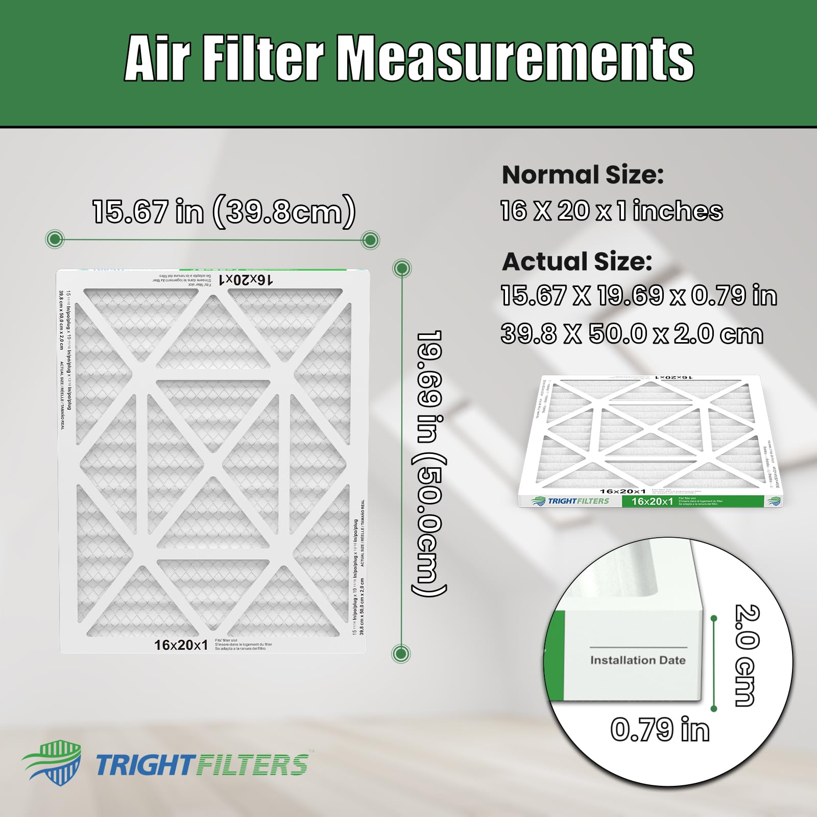 TRIGHTFILTERS MERV 8 pleated filter close-up shows robust pleats for airflow