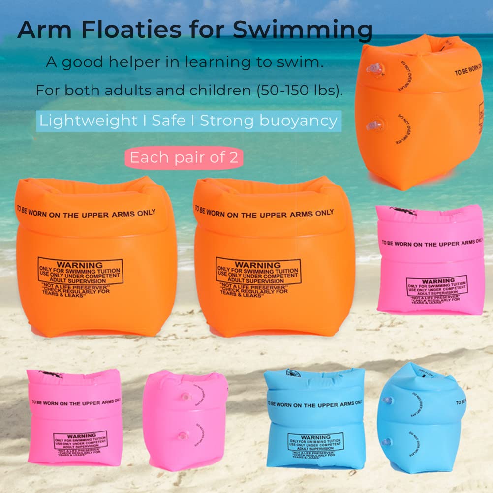 TRIIFON pink arm floaties on child for confident pool play