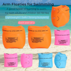 TRIIFON pink arm floaties on child for confident pool play