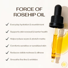 Trilogy Rosehip Oil application drops showing easy two to three drop use