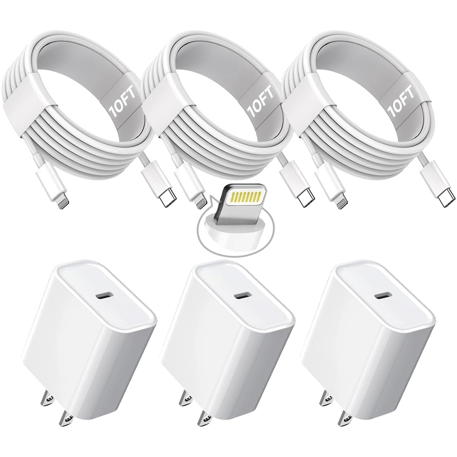 TrimDish 10ft iPhone charger box shows packaging for the triple-pack kit.