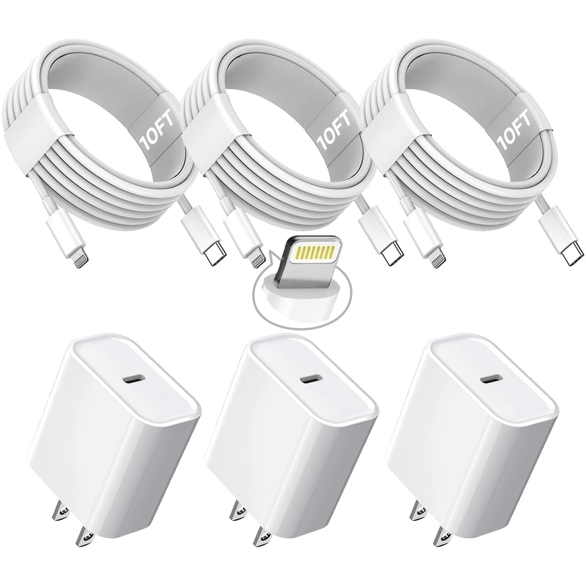 TrimDish 10ft iPhone charger box shows packaging for the triple-pack kit.