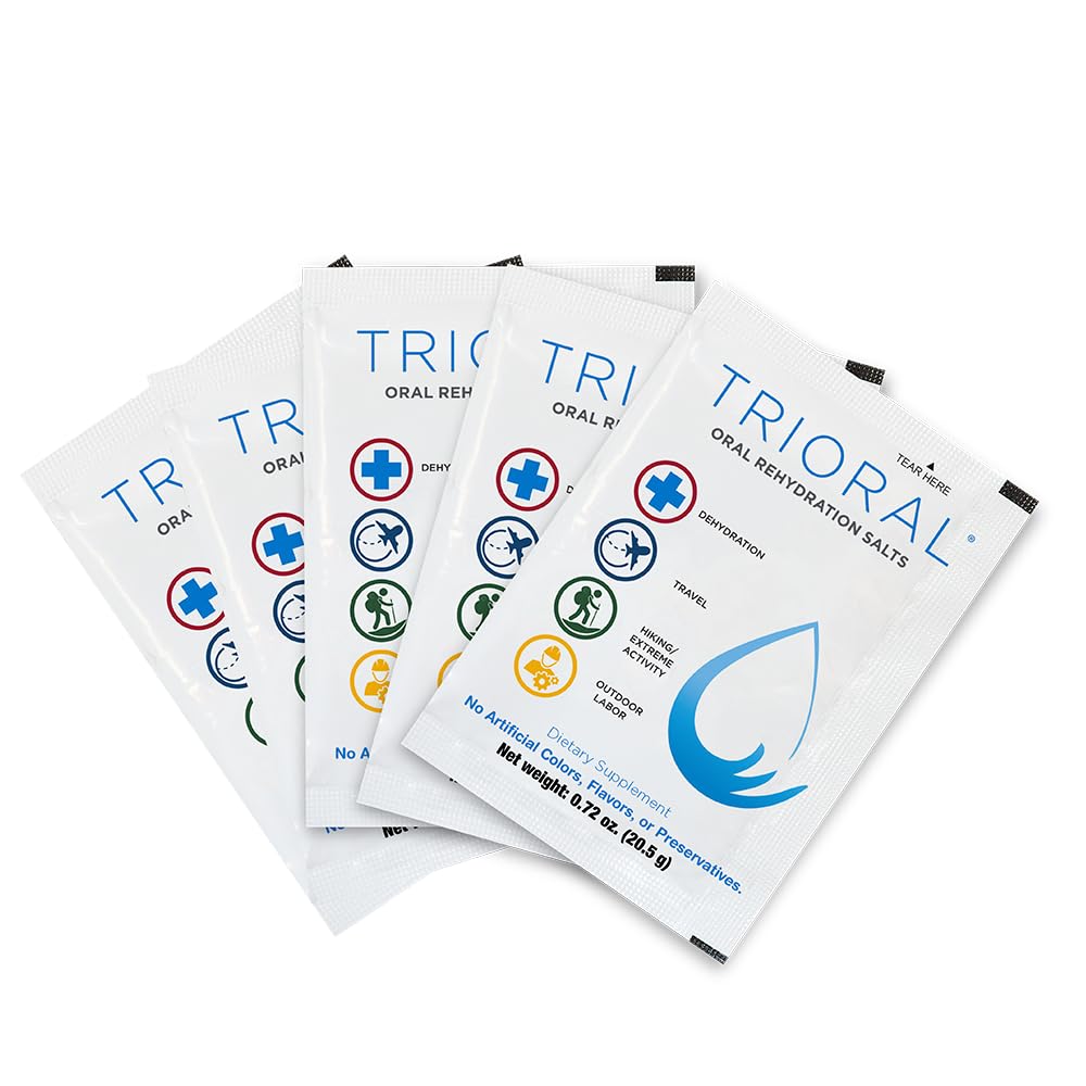 TRIORAL electrolyte packets beside running shoes after workout