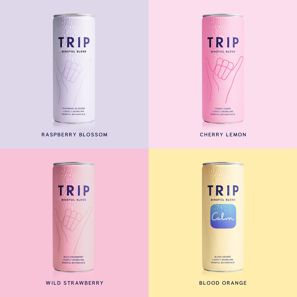 TRIP Seltzer with lion's mane and ashwagandha icons on label