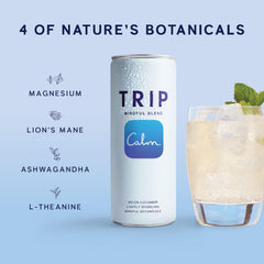 TRIP Lightly Sparkling Melon Cucumber can showcasing crisp, low-calorie flavor.