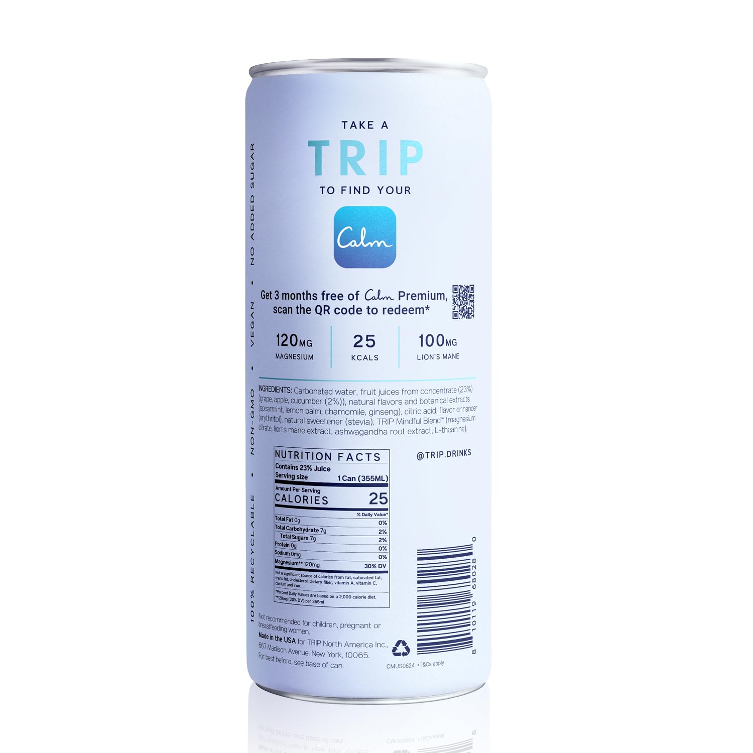 TRIP Lightly Sparkling serving on table with mint garnish.