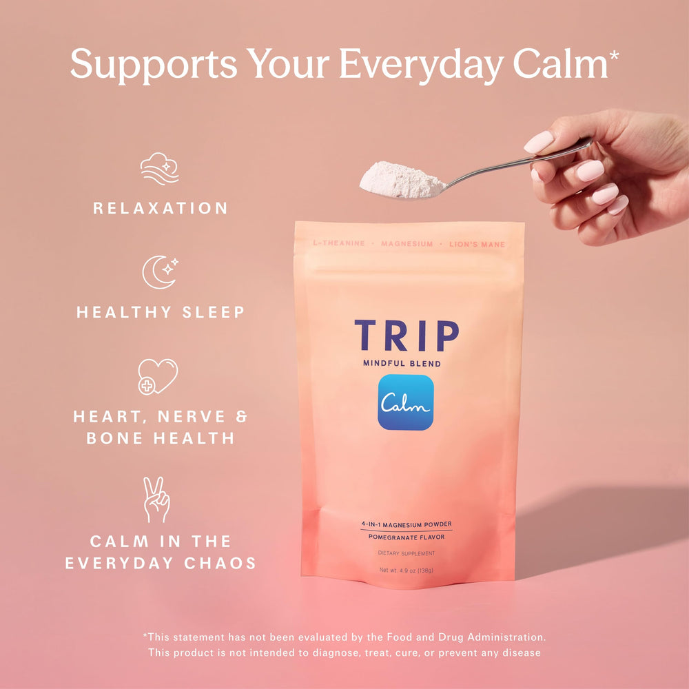 TRIP magnesium powder scoop measuring a single serving for easy use.