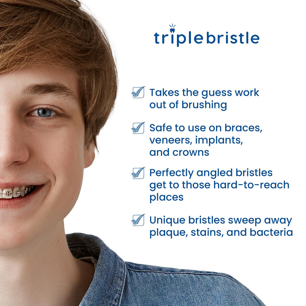 Triple Bristle GO soft nylon bristles provide gentle daily brushing.