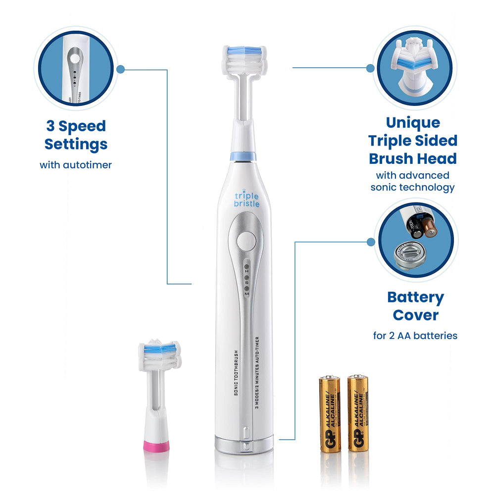 Triple Bristle GO three-sided brush head enables efficient cleaning.