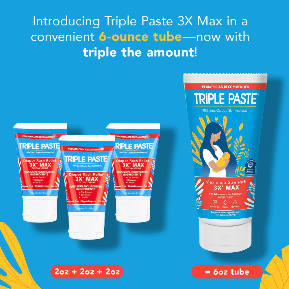 Triple Paste 3X Max diaper ointment texture close-up highlights zinc oxide formula.