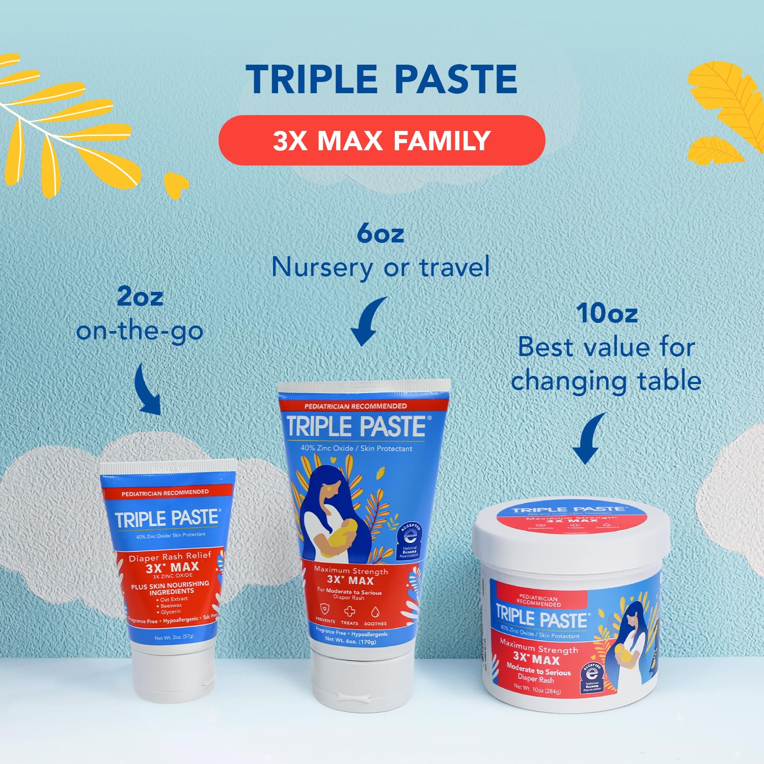 10-ounce jar ready for everyday diaper rash care with Triple Paste.