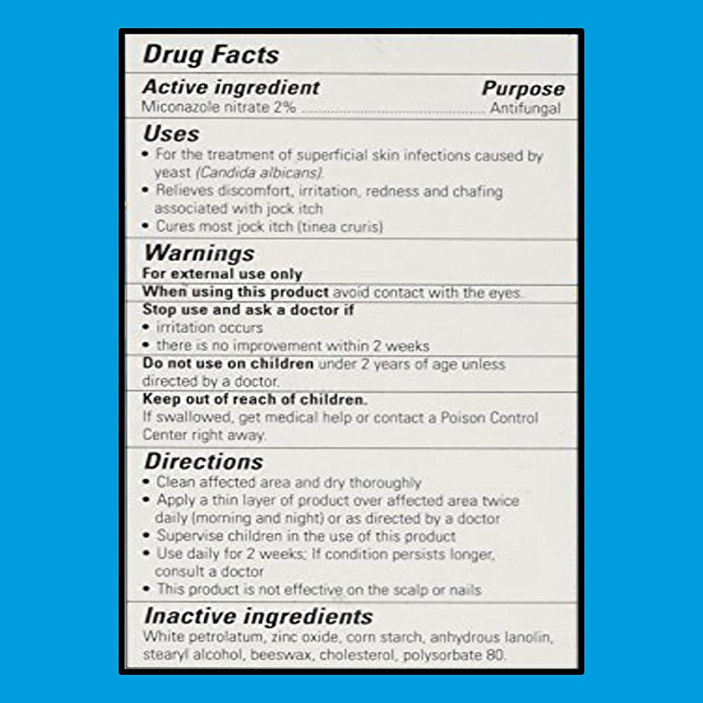 Label highlights 2% miconazole for antifungal action