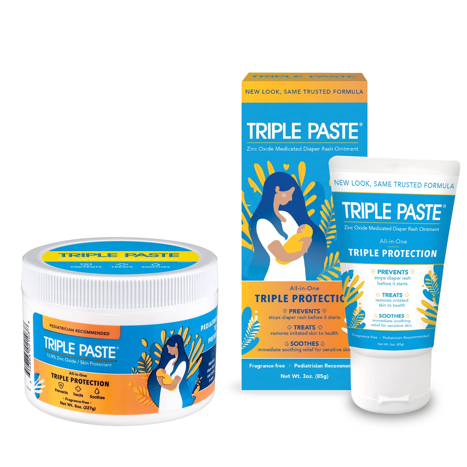 Triple Paste bundle with 8oz tub and 3oz tube for daily diaper care.