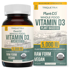 Triquetra Health Organic Vitamin D3 capsules in bottle for daily wellness.