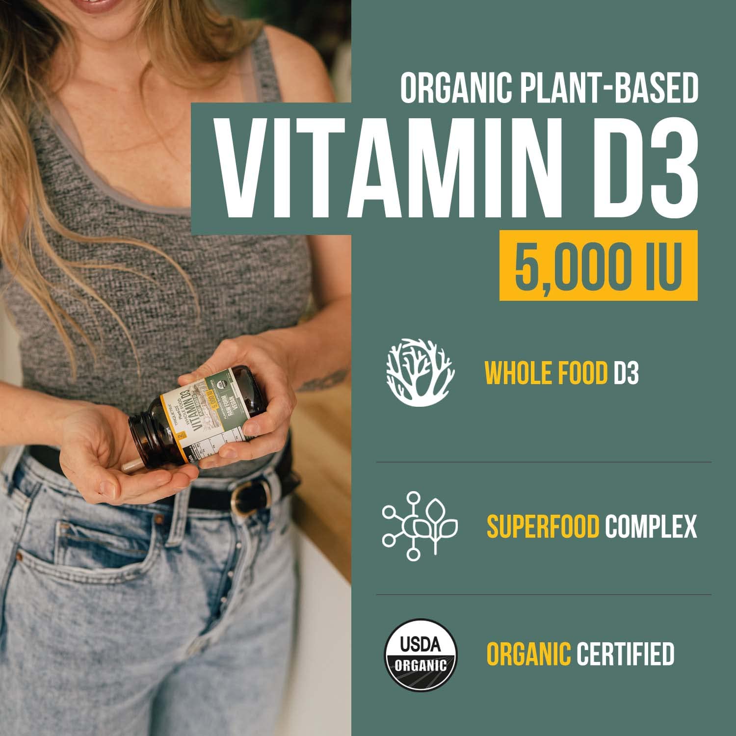 Plant-based D3 with prebiotic complex in capsules by Triquetra Health.
