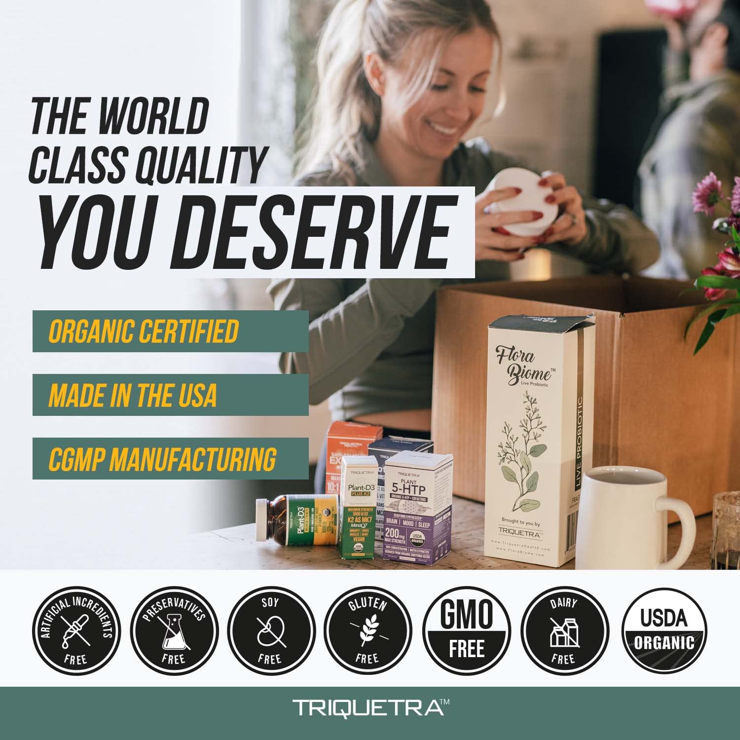 Triquetra Health sixty-count bottle; convenient daily plant-based vitamin D3.