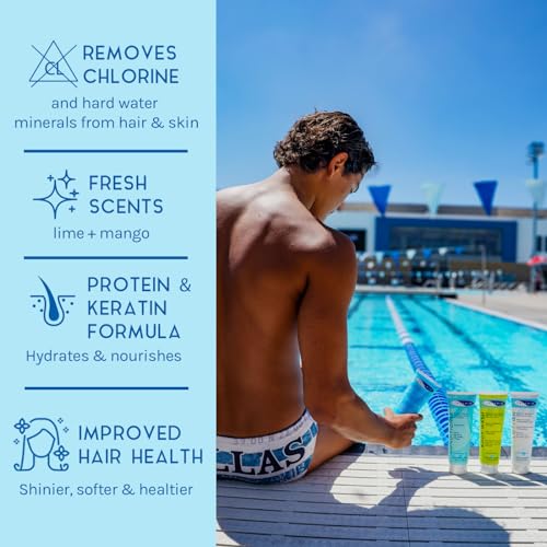 TRISWIM chlorine removal body wash label highlights aloe vera and moisturizing ingredients.