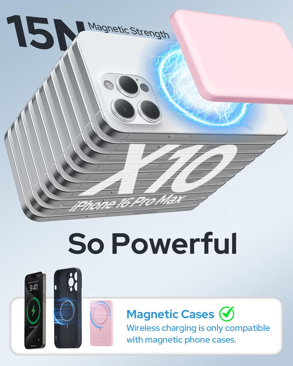 TRKOY MagSafe 5000mAh pink side profile highlights slim, travel-friendly design