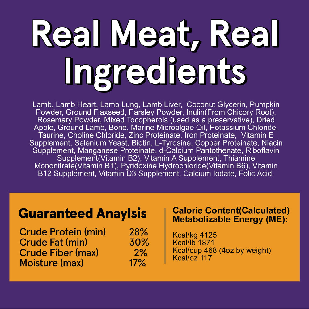TRMC lamb bites closeup— high-protein morsels that dogs eagerly crunch at mealtime