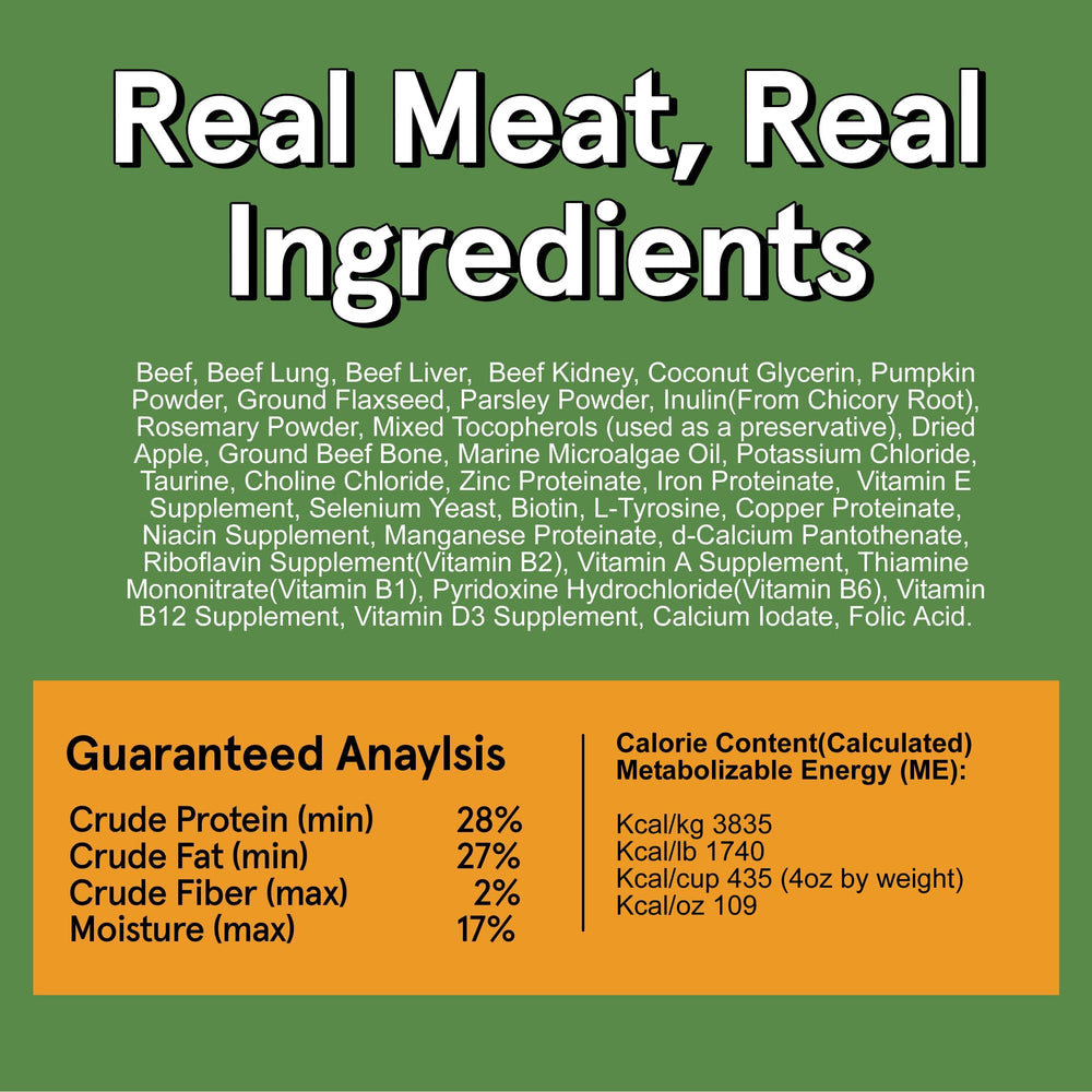 TRMC packaging highlighting grain-free formula and real beef