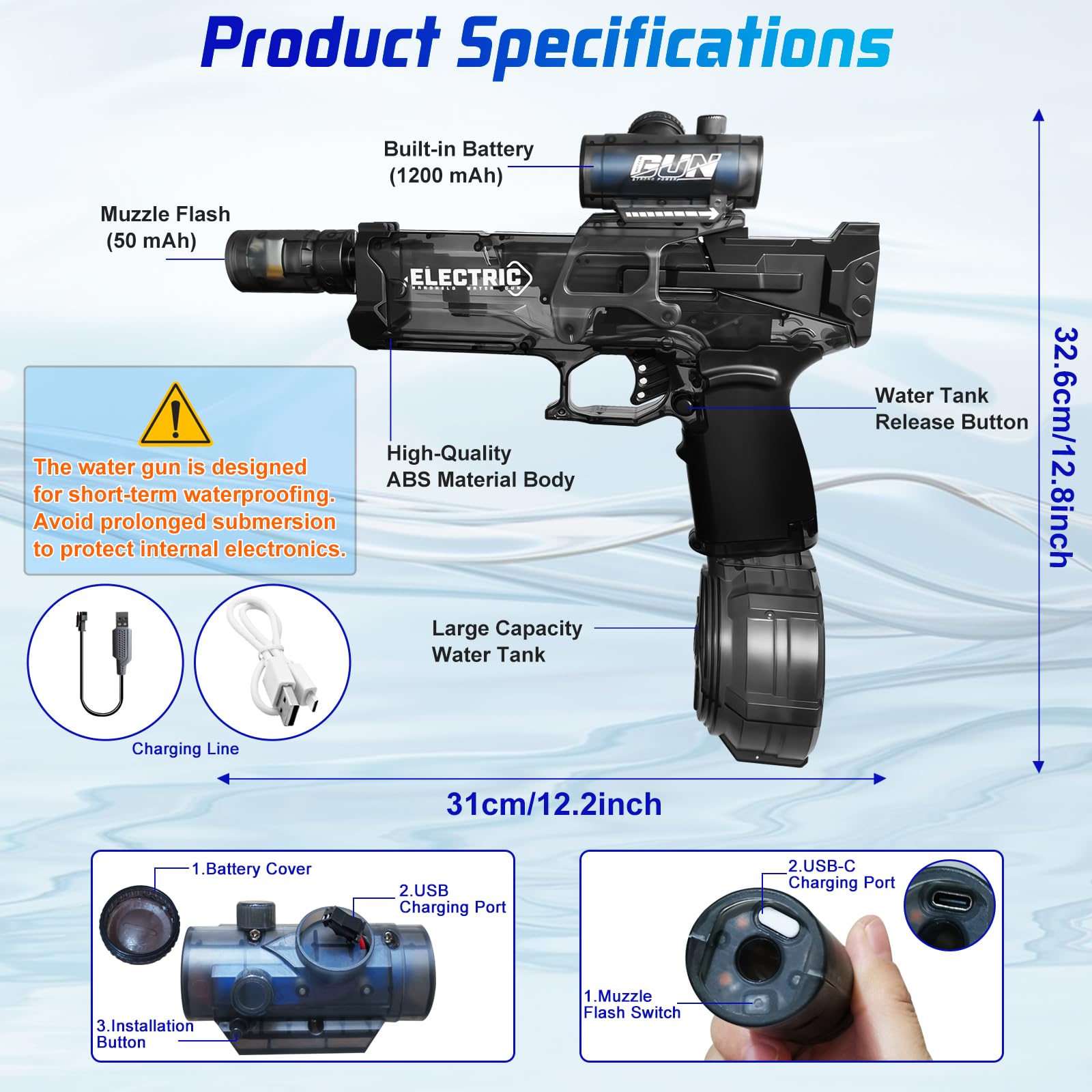 Trokiomi water gun shoots water up to 32 feet in range.