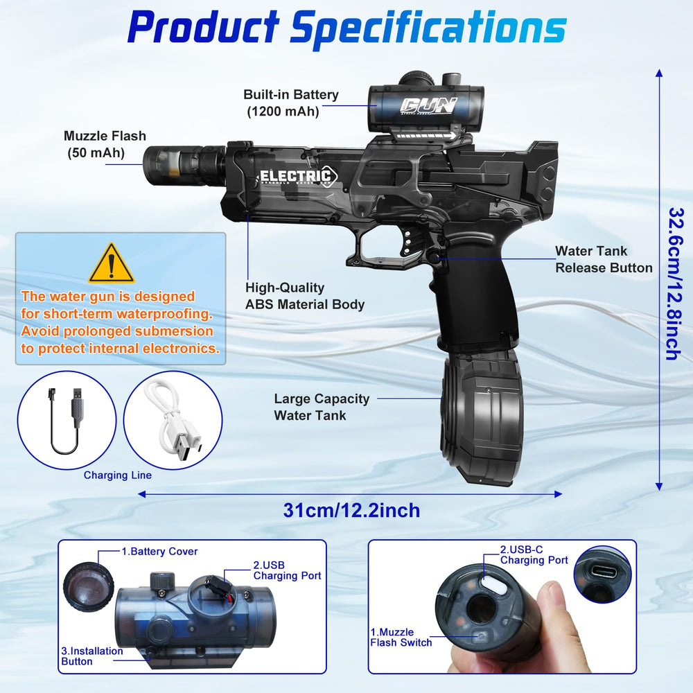 Trokiomi water gun shoots water up to 32 feet in range.