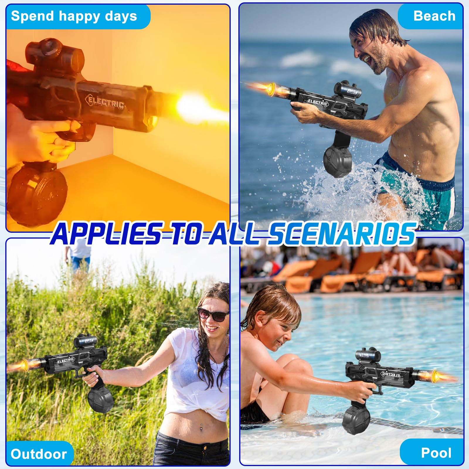 Trokiomi water gun ready for night-time use with light-up features.