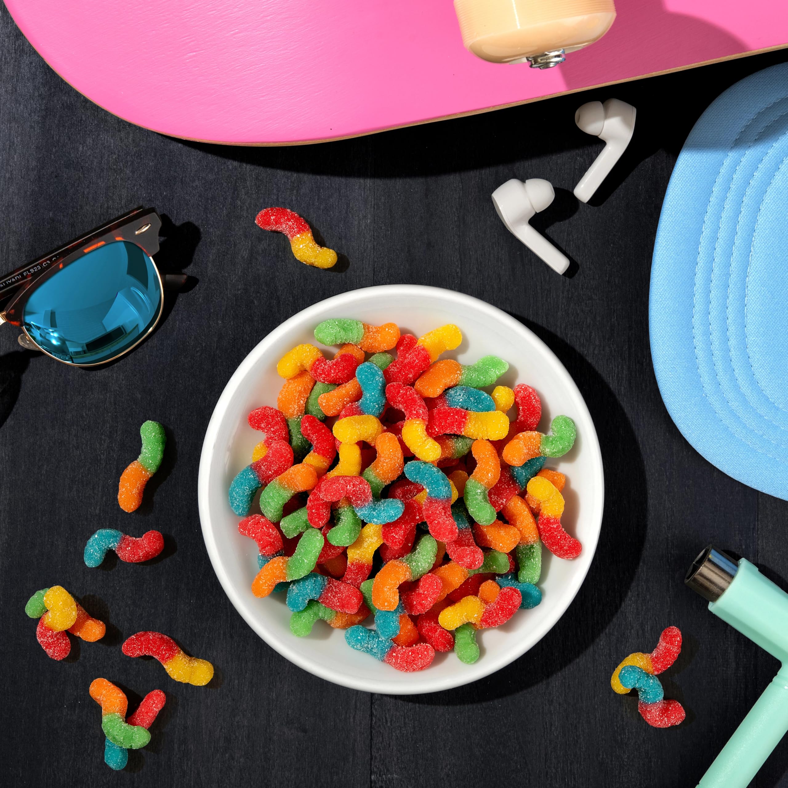 Halloween table featuring Trolli Mini Sour Brite Crawlers