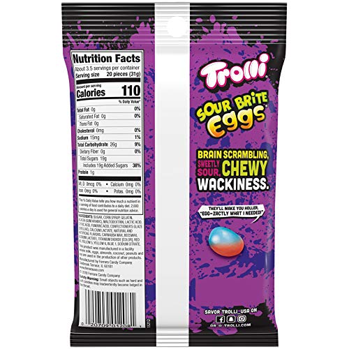 Close-up of Trolli Sour Brite Eggs' colorful shell and chewy center.