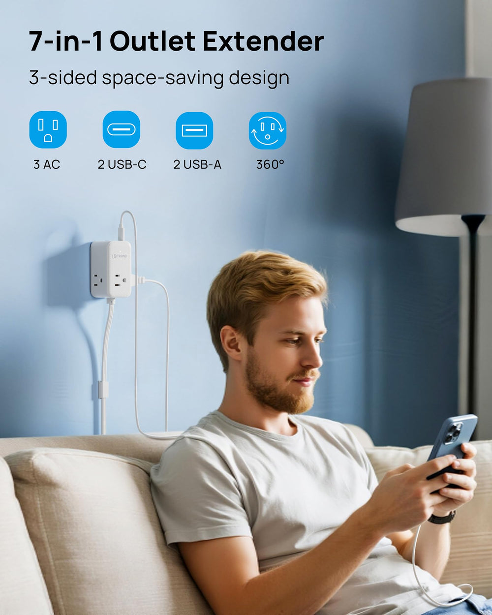 TROND 7-in-1 flat plug with USB-C ports powers multiple devices