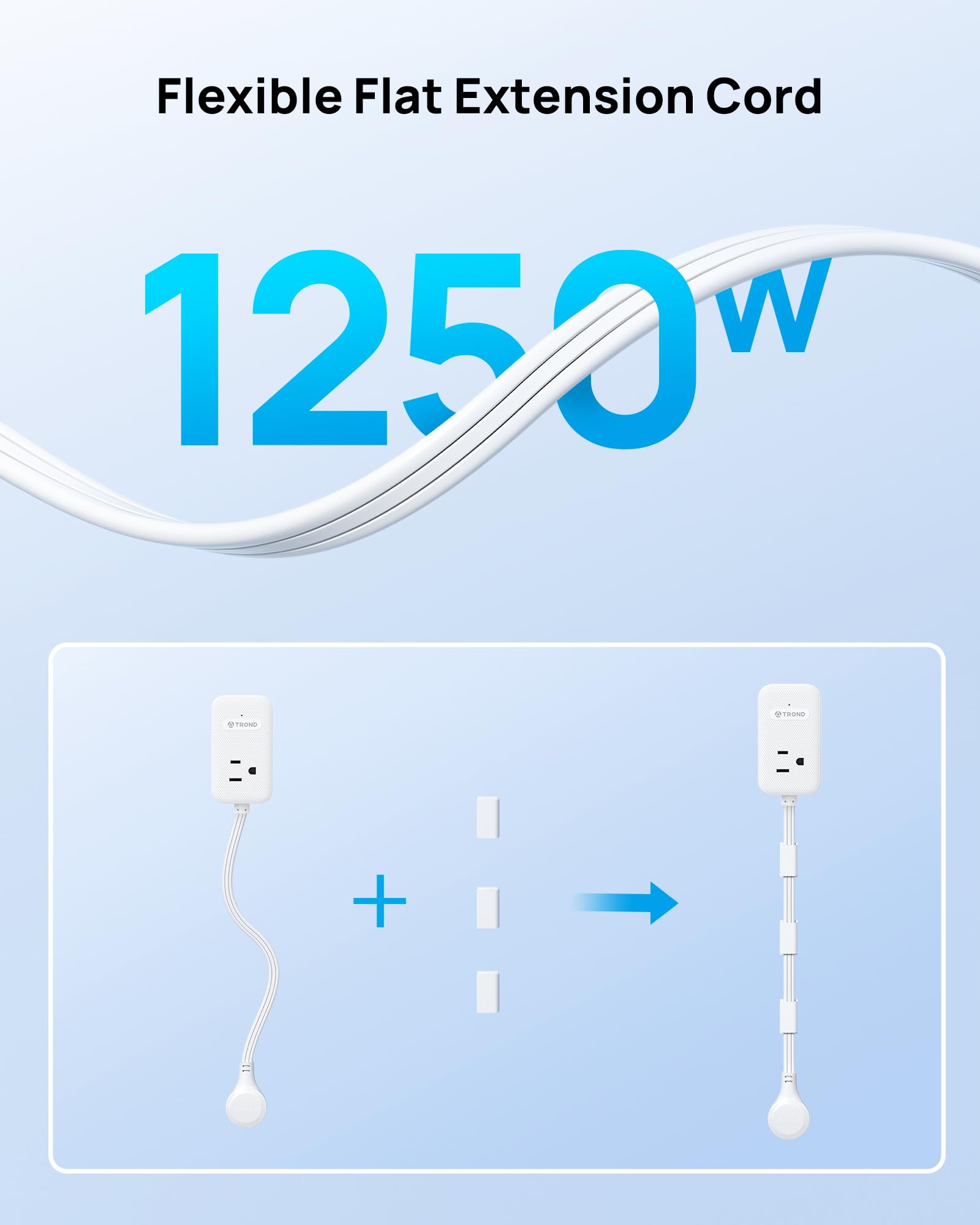 TROND flat head wall plug extension fits behind tight spaces