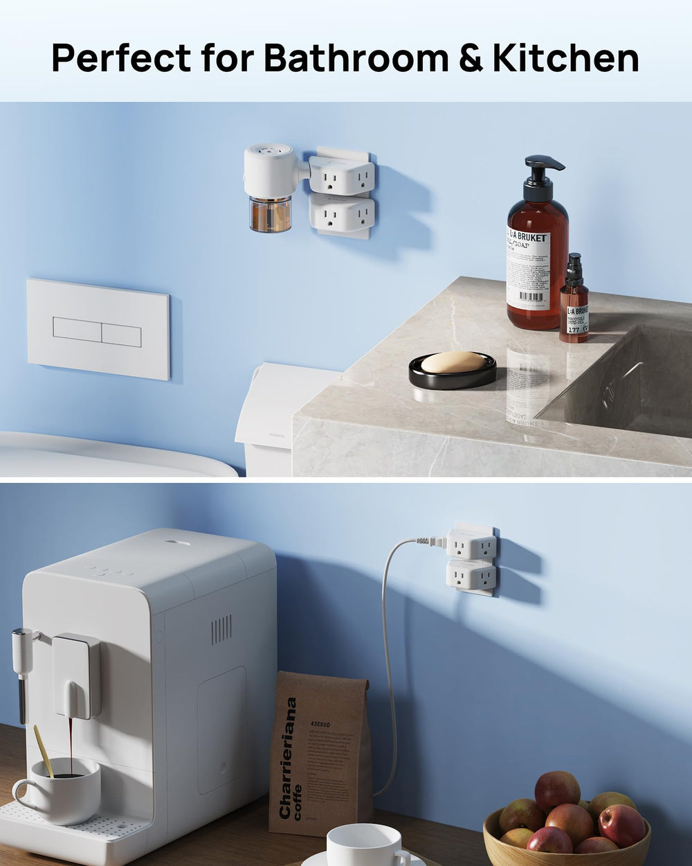 TROND kitchen use offers easy access for small appliances and chargers.