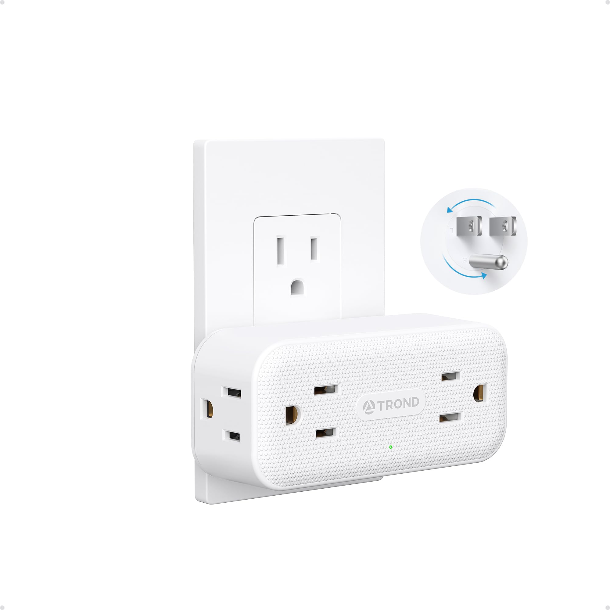 TROND surge protector extender with 360° rotating plug for flexible placement