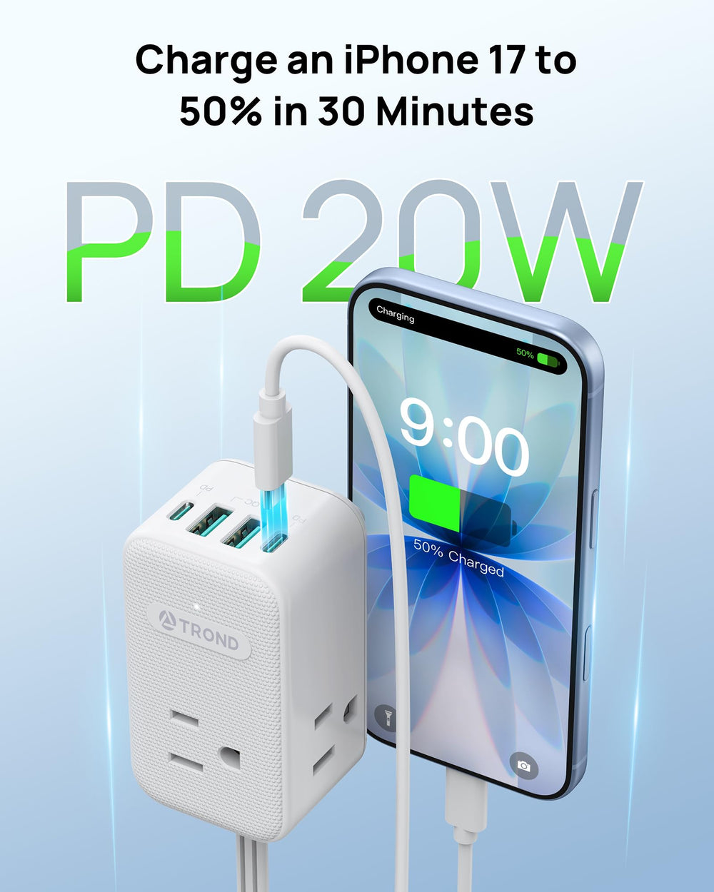 TROND wide voltage design supports 120–240V for travel