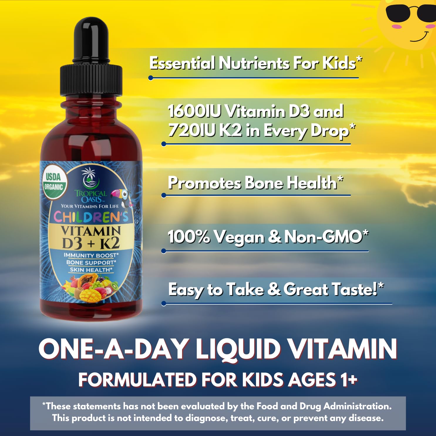 Tropical Oasis kid-friendly tasting drops during daily routine.