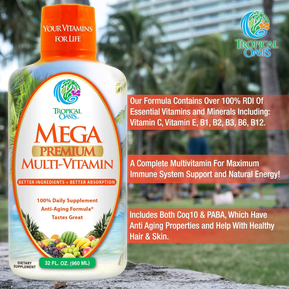 Tropical Oasis Mega Premium brand logo on a clean bottle