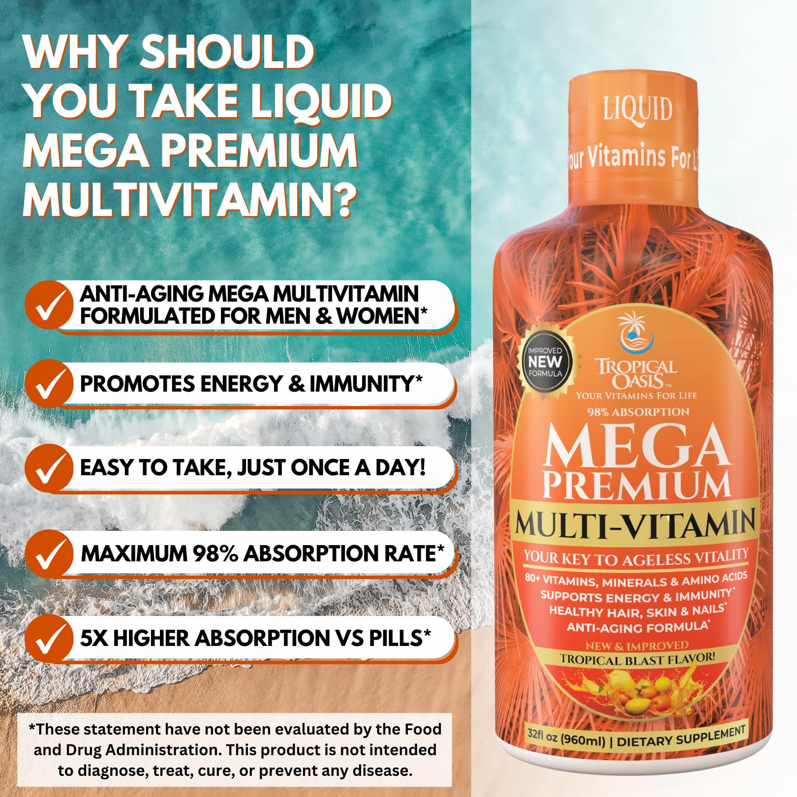 Tropical Oasis Mega Premium liquid closeup reveals vibrant orange color