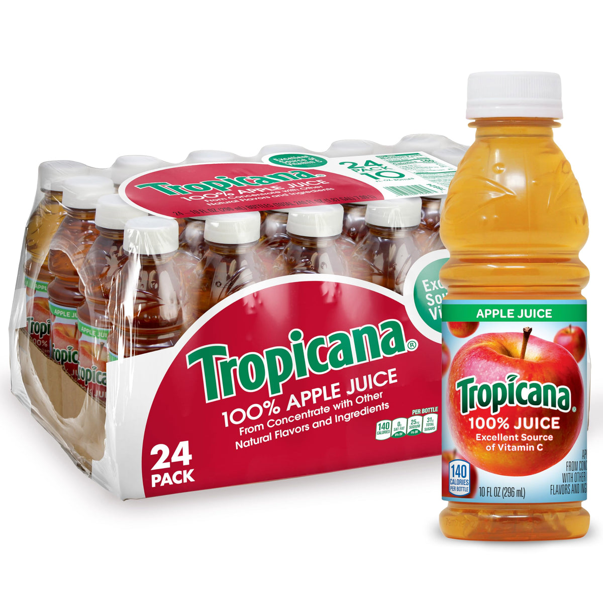 Tropicana Apple Juice 10 oz bottle front label highlighting 100% juice