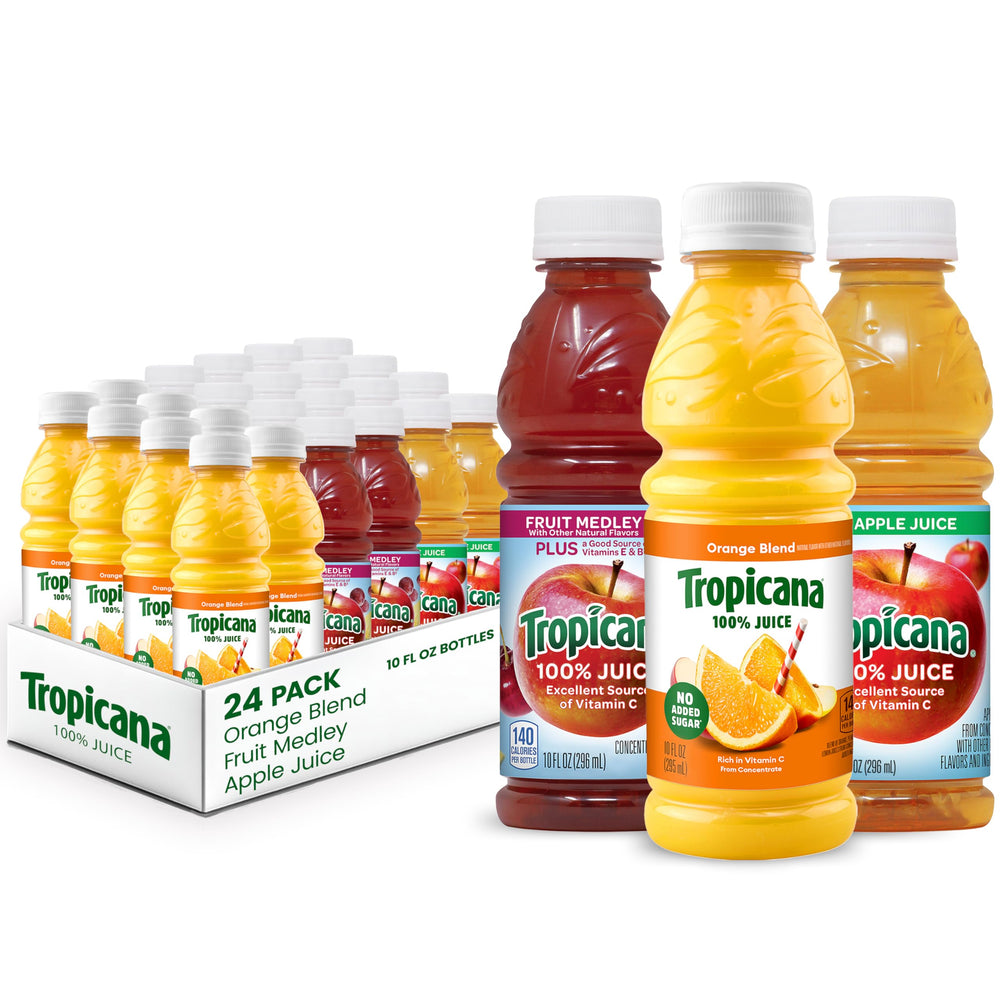 Tropicana orange juice 10oz bottle, convenient vitamin C source for lunches.