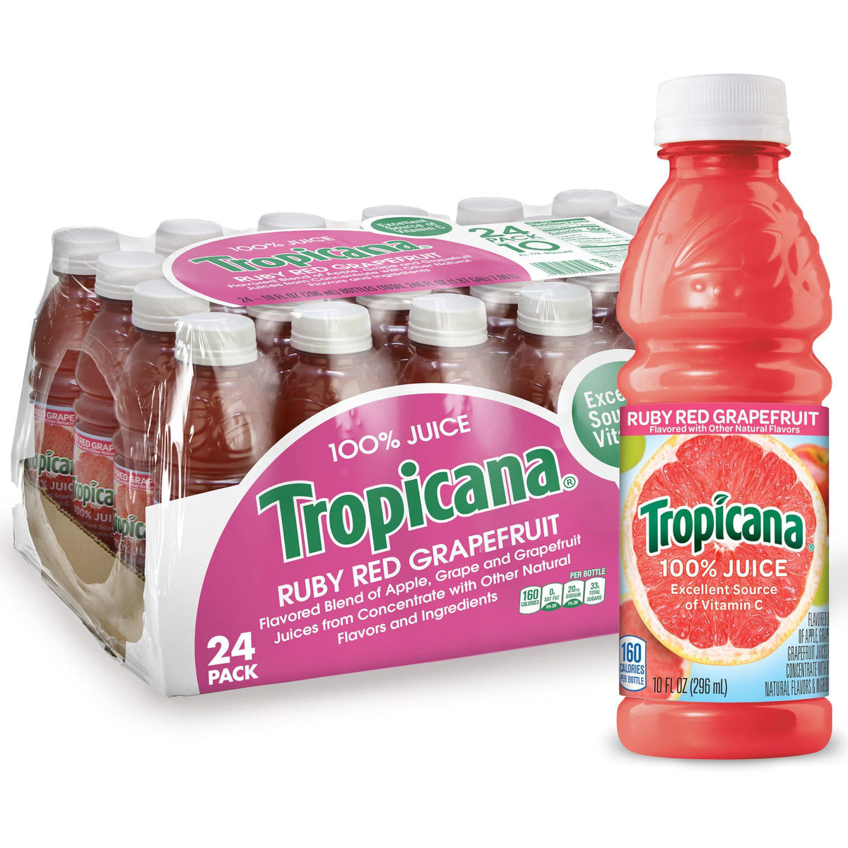 Tropicana Ruby Red Grapefruit juice bottle front view for on the go hydration