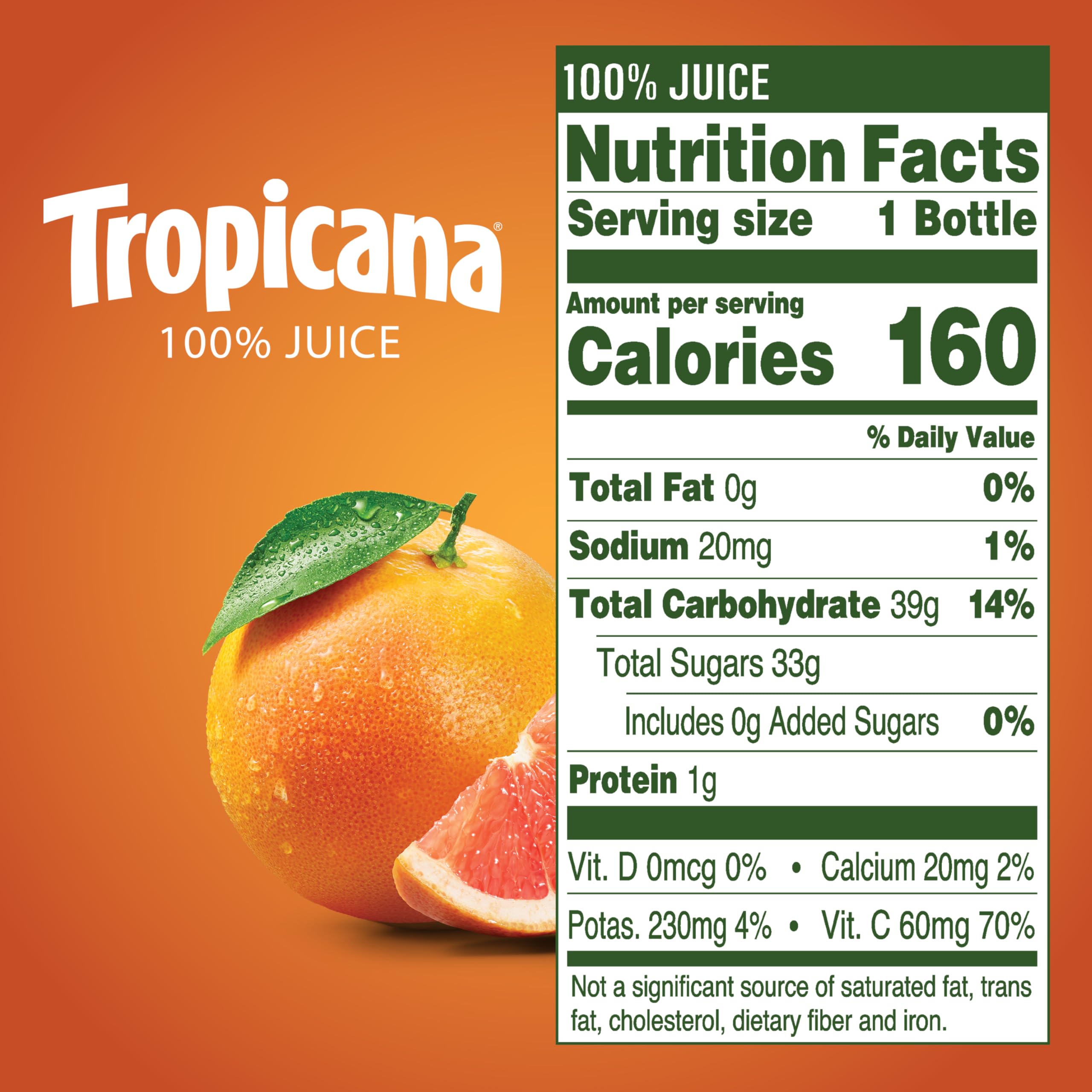 Tropicana Ruby Red Grapefruit juice bottle side view highlighting portable size