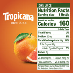 Tropicana Ruby Red Grapefruit juice bottle side view highlighting portable size